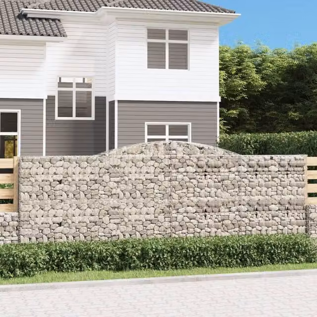 Berkfield Home Arched Gabion Baskets, 3 Piece Set, Silver Galvanised Steel, W: 400 cm, D: 50 cm, H: 140-160 cm