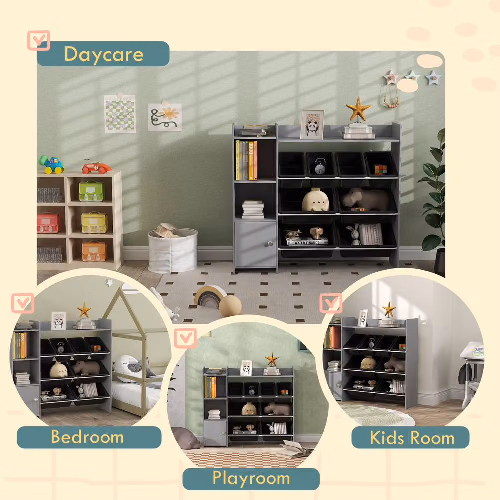 STILVORA Toy Storage Unit with 8 Bins in Grey, W/D/H: 100 x 30 x 30 cm – 7