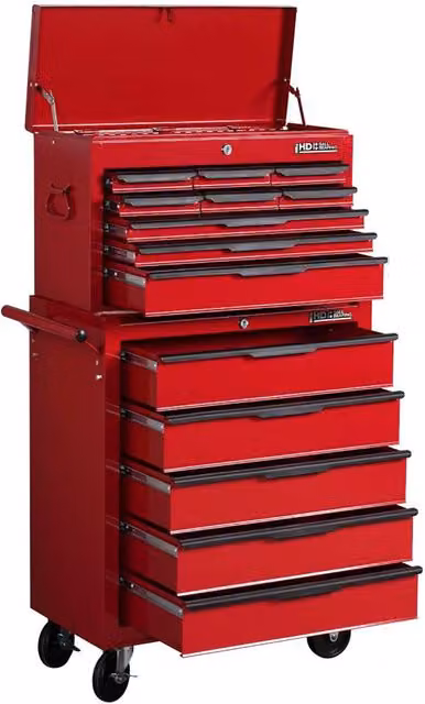 Hilka Heavy Duty 14 Drawer Lockable and Rollable Steel Combination Unit, Red, W/D/H: 113.0 x 33.0 x 61.5 cm – 9