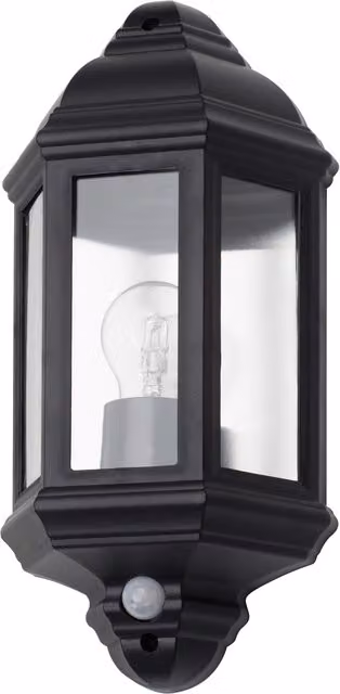 Litecraft Bangor Outdoor Half Lantern Wall Light with PIR Motion Sensor in Black
