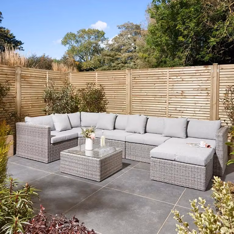 Rowlinsons Marbella L-Shape Garden Furniture Set in Grey with Matching Ottoman and Cushions
