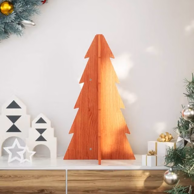 Berkfield Home Rustic Solid Wood Pine Tabletop Christmas Tree in Wax Brown, Height: 69.5 cm – 1
