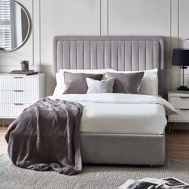 Julian Bowen Savannah King Bed in Grey Velvet Upholstered Fabric with Drawers, W: 180 cm, D: 200 cm