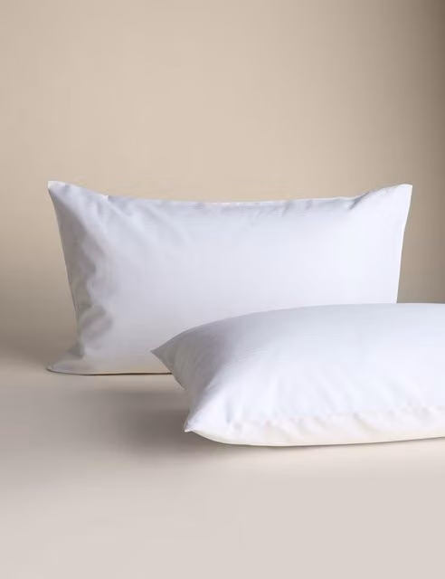 M&S 2 Pack Ultimate Comfort White Cotton Percale Zip Pillow Protectors