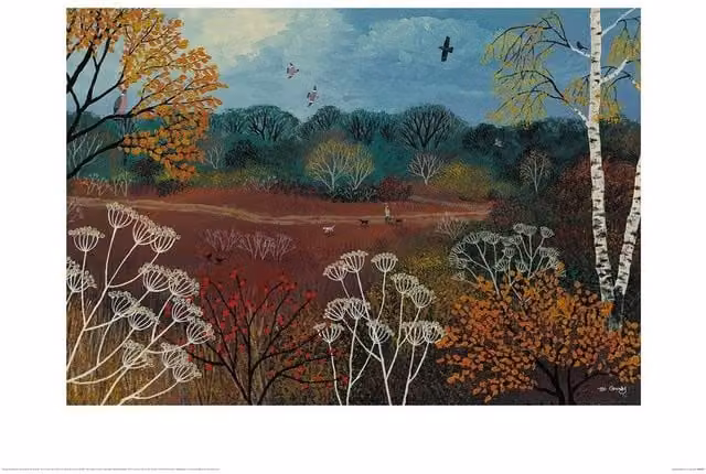 Jo Gough Autumn Walk Multicolour Paper Poster, W: 60 cm, H: 80 cm, D: 0.21 cm