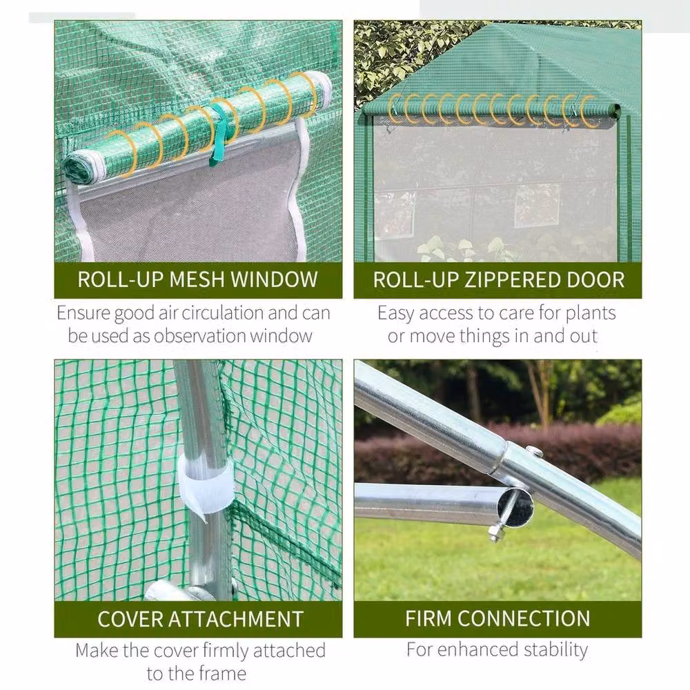 NESTLUNE Green Outdoor Tunnel Greenhouse with Roller Window and Growing Aid, W: 4.5 m, D: 3 m, H: 2 m – 2