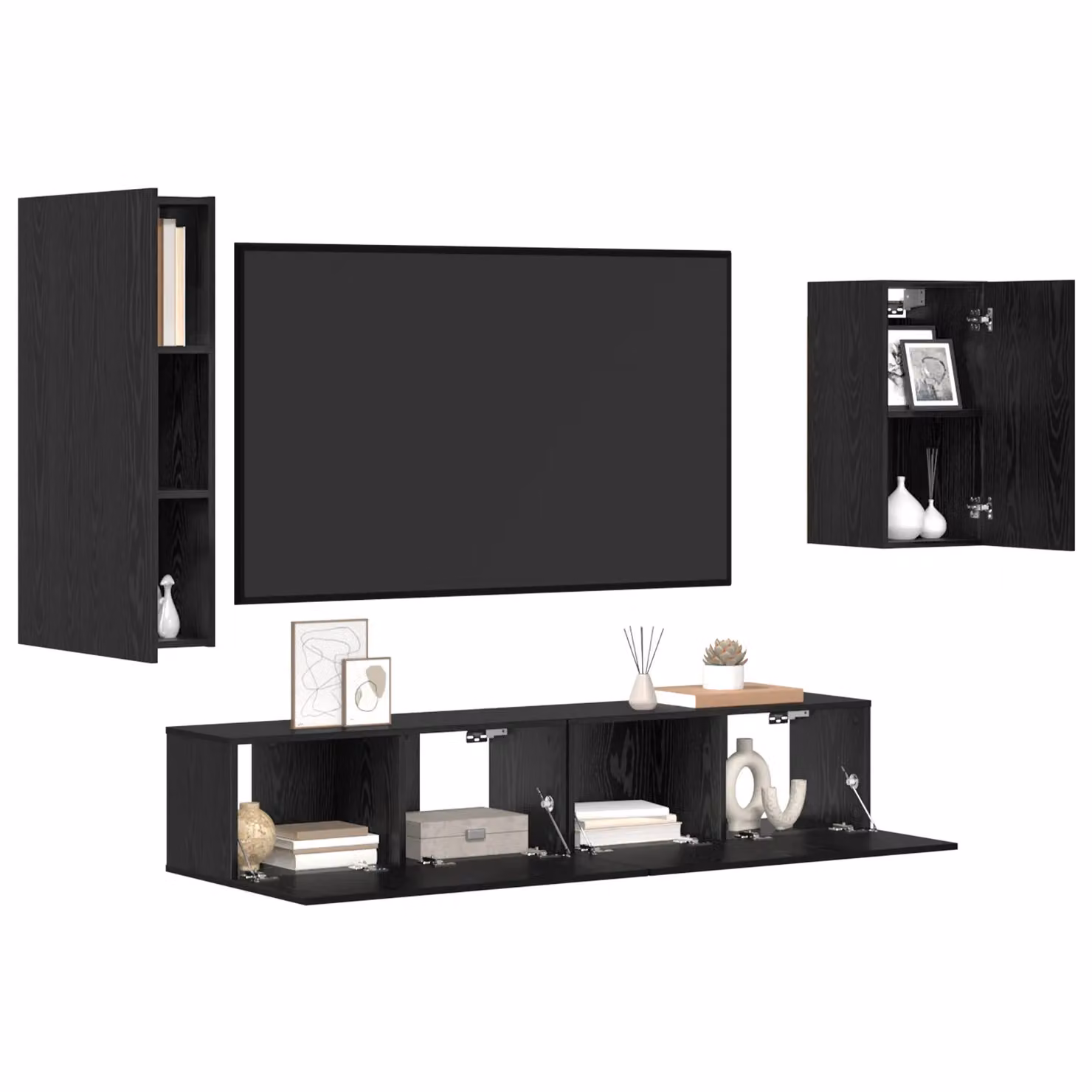 Berkfield Home 4-Piece Wall-Mounted TV Cabinet Set with Storage and Door in Black Oak, W/D/H: 30.5 x 30.5 x 90 cm – 3