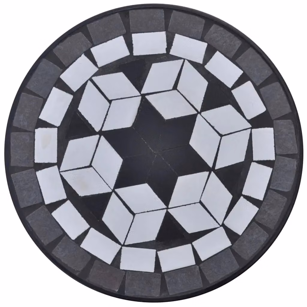 Berkfield Home Mosaic Side Table in Black and White with Ceramic and Metal Geometric Design, W/D/H: 30 x 30 x 60 cm – 3