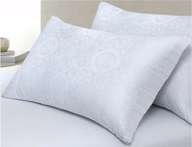 R&G White Rectangular Jacquard Pillows with Hollow Fibre Filling, Pack of 3
