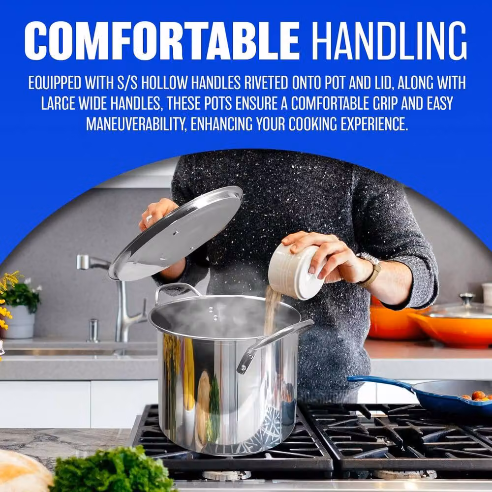 BARGAINS-GALORE 4-Piece Large Stainless Steel Catering Deep Stock Pots in Metallic Silver – 4