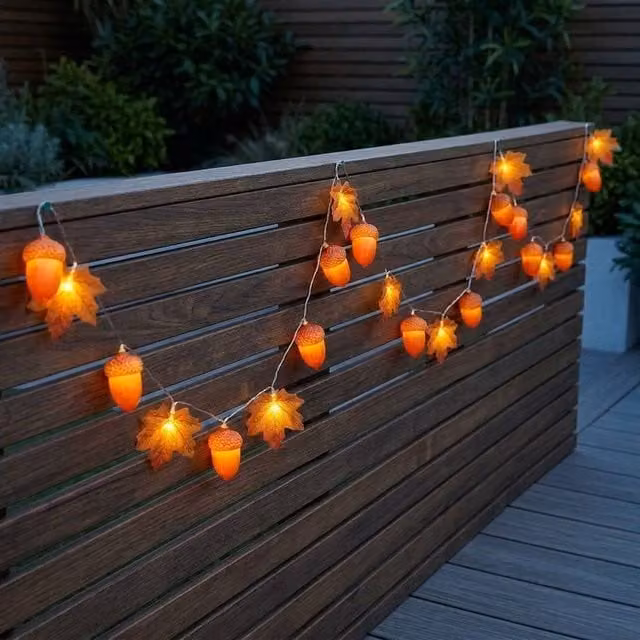 Garden Greatness Autumnal Acorn and Leaf LED String Lights in Multicolour Warm White