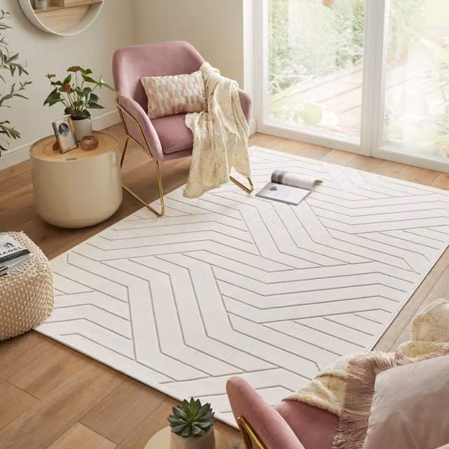 The Rug Shop UK Modern Abstract Polyester Area Rug in Beige and White, W: 240 cm, D: 330 cm – 1