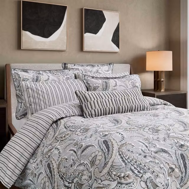 Bedeck of Belfast Kotana Reversible Single Duvet Cover and Pillowcase Set, Grey and Silver Cotton Percale – 1