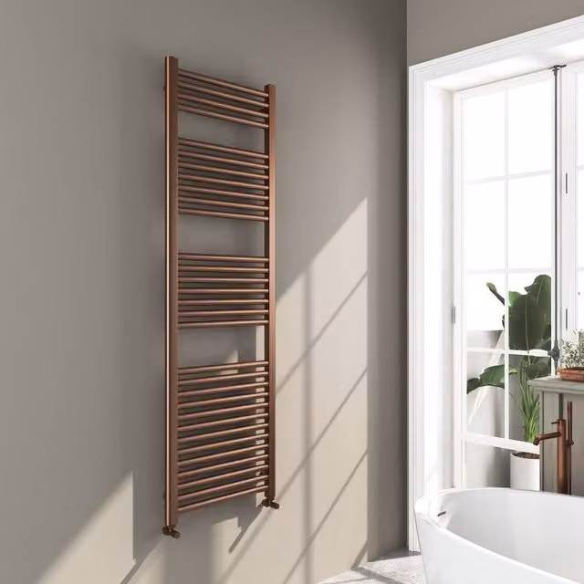 Bathroom Kingdom Omata Brushed Bronze Straight Heated Towel Rail, Brown, W/D/H: 50 x 50 x 160 cm