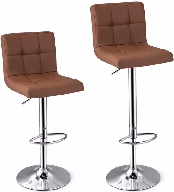 Costway Set of 2 Brown Synthetic Leather Swivel Kitchen Counter Chairs