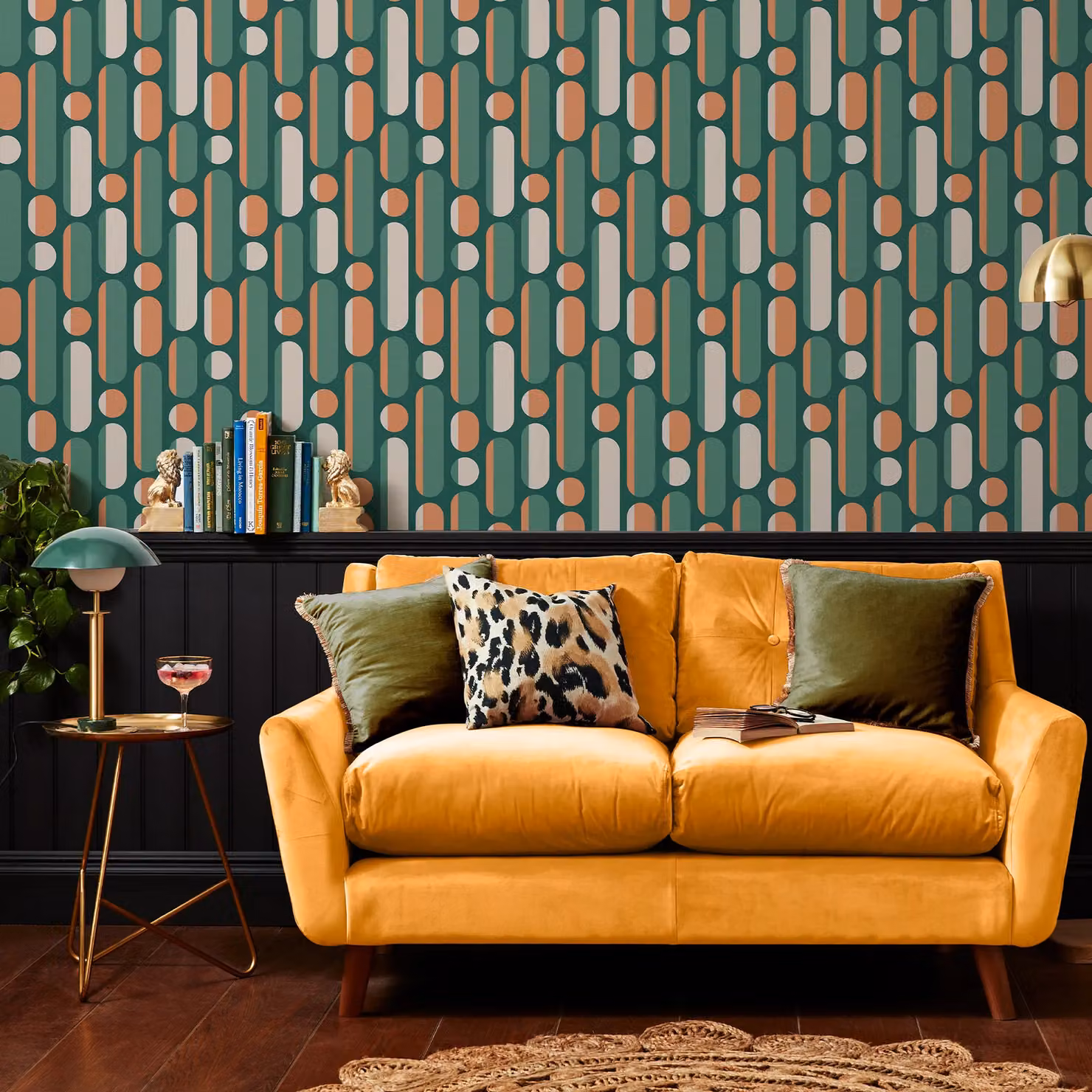 Envy Morse Bottle Tangegreen Rust and Green Geometric Abstract Retro Wallpaper, Width: 52 cm, Length: 1000 cm – 2