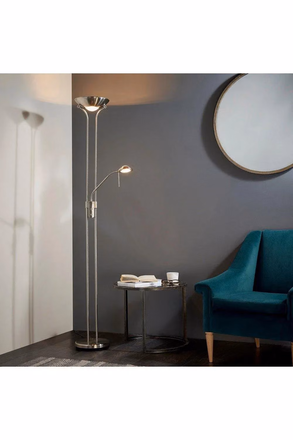 Netlighting Rome Mother & Child Floor Lamp in Satin Chrome and Grey with Opal Glass and G9 Bulb – 2