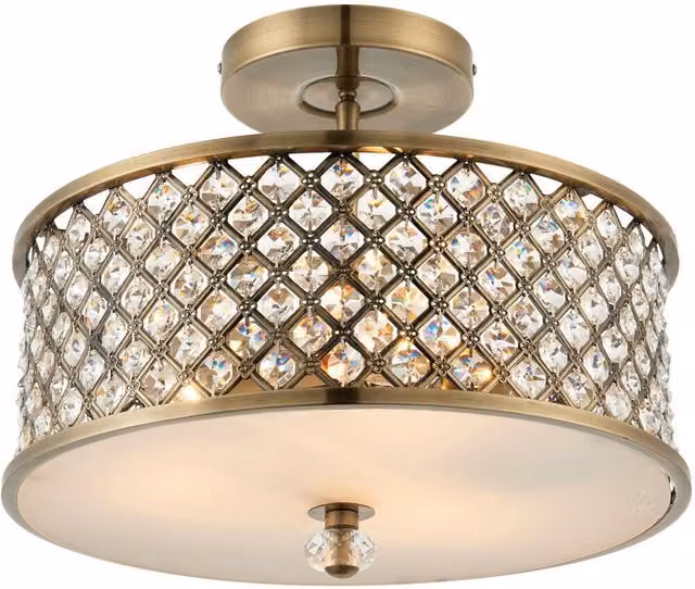 Loops Flush Ceiling Mounted Light in Antique Brass and Crystal with Round Shade – 1
