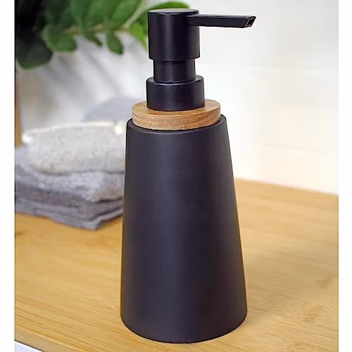 Showerdrape Sonata Black and Bamboo 4 Piece Freestanding Bathroom Accessory Set including Soap Dispenser, Soap Dish and Toothbrush Holder – 3