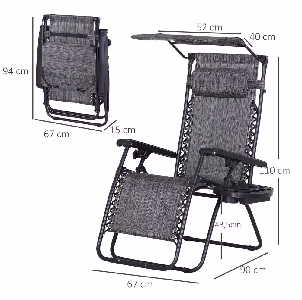 STILVORA Foldable Garden Recliner Chair with Sun Canopy in Grey – 3