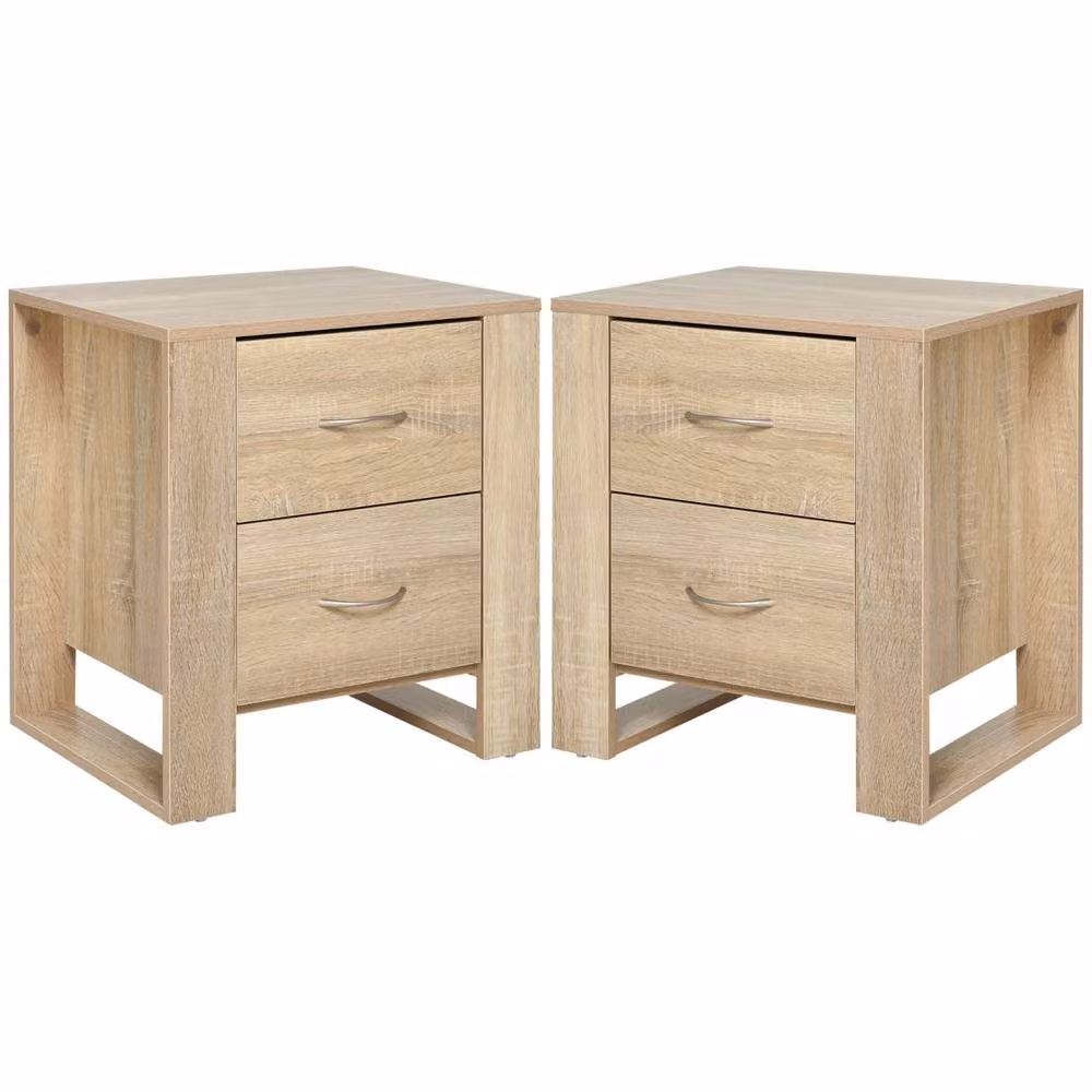 Wyld Haus Colu Set of 2 Natural Brown Wooden Bedside Tables with 2 Drawers – 2