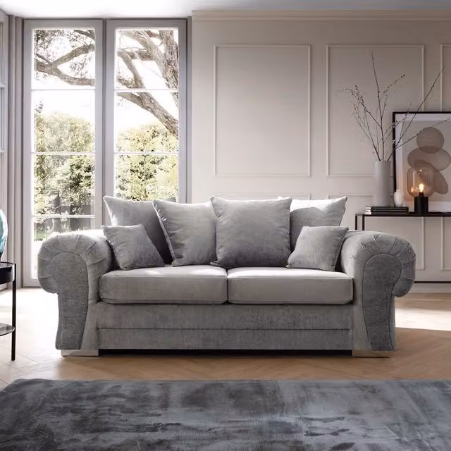 Abakus Direct Verona 3 Seater Sofa in Light Grey Crushed Chenille, W/D/H: 198 x 88 x 80 cm – 1