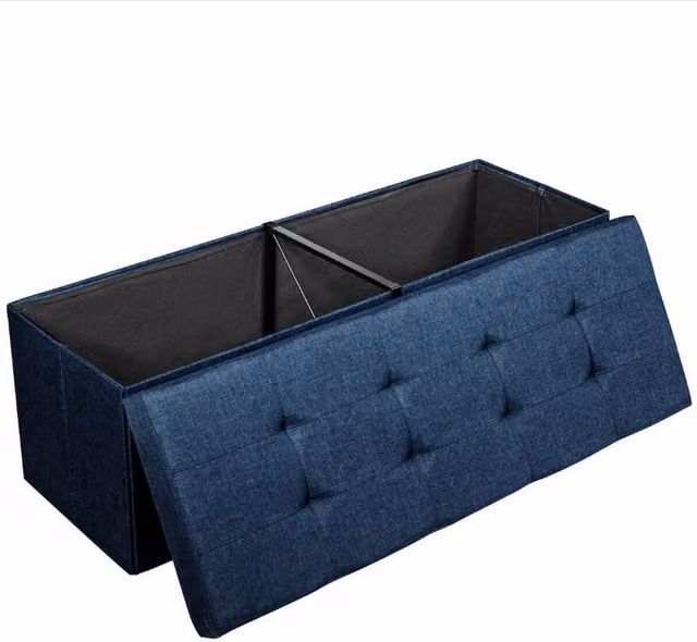 COSTWAY Blue Chesterfield Folding Storage Ottoman Bench with Lid