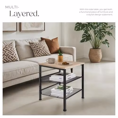 tectake Lincoln Industrial Style Side Table in Oak and Black, W/D/H: 40.5 x 40 x 50.5 cm – 4