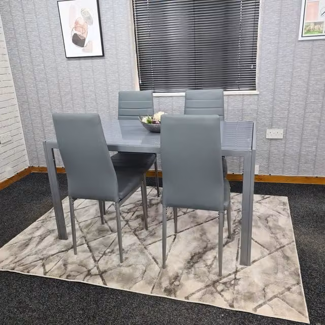 Kosy Koala Modern Grey Rectangular Glass Dining Table and 4 Chairs Set