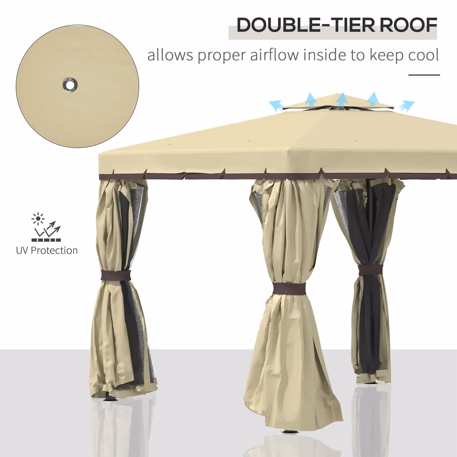 Outsunny Beige Patio Gazebo Garden Pavilion Tent W: 300 cm, D: 300 cm, H: 265 cm – 3