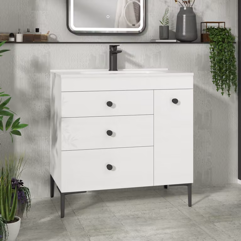 Royal Bathrooms Verona 800mm Gloss White Floor Standing Bathroom Vanity Unit with 3 Drawers and Side Pull Out Storage