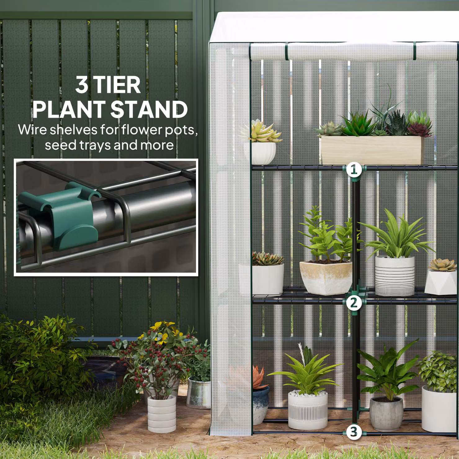 Outsunny White Three Shelf Steel Frame Greenhouse W/D/H: 40 x 40 x 150 cm – 5