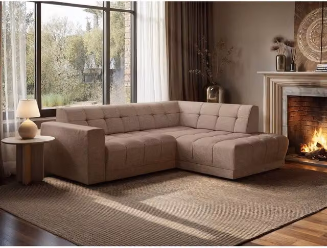 Solace+Co Asta 3 Seater Right Corner Sofa in Brown Fabric – 2