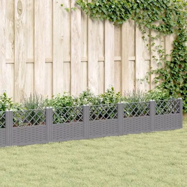 Berkfield Home Garden Planter with Pegs in Light Grey, W: 363.5 cm, D: 43.5 cm, H: 43.5 cm