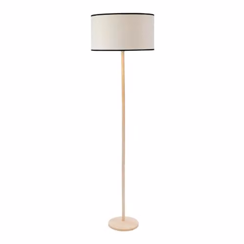 ValueLights Triston Natural Wood Floor Lamp with Black Fabric Drum Shade