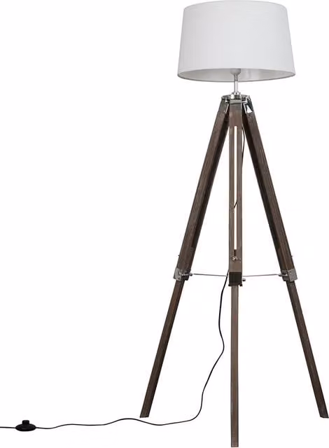 ValueLights Modern Tripod Floor Lamp with Distressed Wood and Silver Chrome Base and White Fabric Cone Shade
