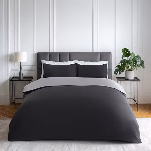 Emma Barclay Lyla Reversible Microfibre Duvet Cover and Pillowcase Set in Black and Grey, W/D/H: 140 x 200 cm – 1