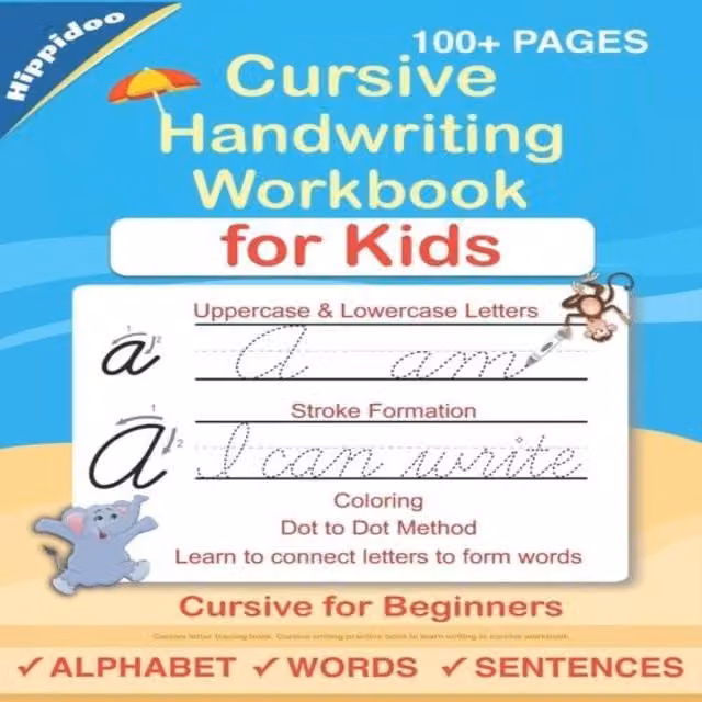 Hippidoo Cursive Handwriting Workbook for Kids, Multicolour Penmanship Practice Book