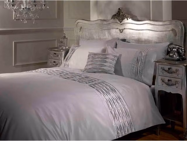 Rapport Home Silver Polycotton and Silk Duvet Set with Pillowcase, W/D/H: 90 x 200 cm