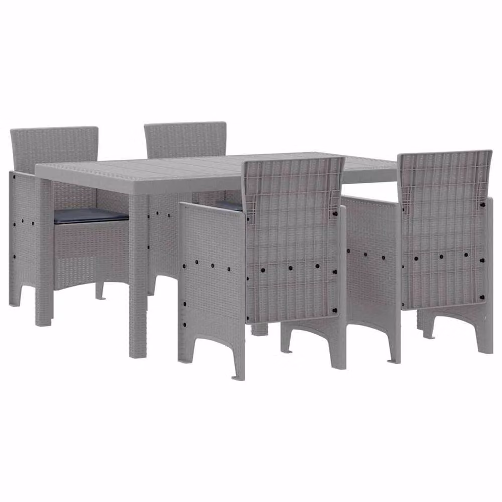 Berkfield Home 5 Piece Modern Garden Dining Set with Light Grey Cushions and Poly Rattan – 3
