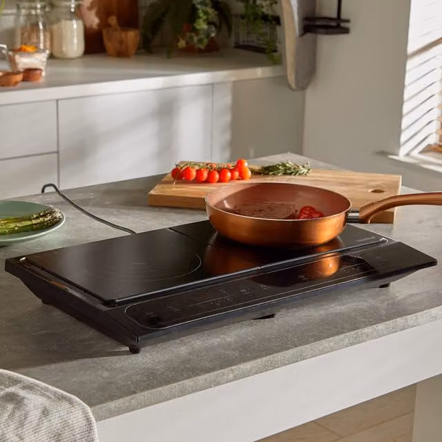 VonShef Double Induction Hob with Digital Display and Timer, Black