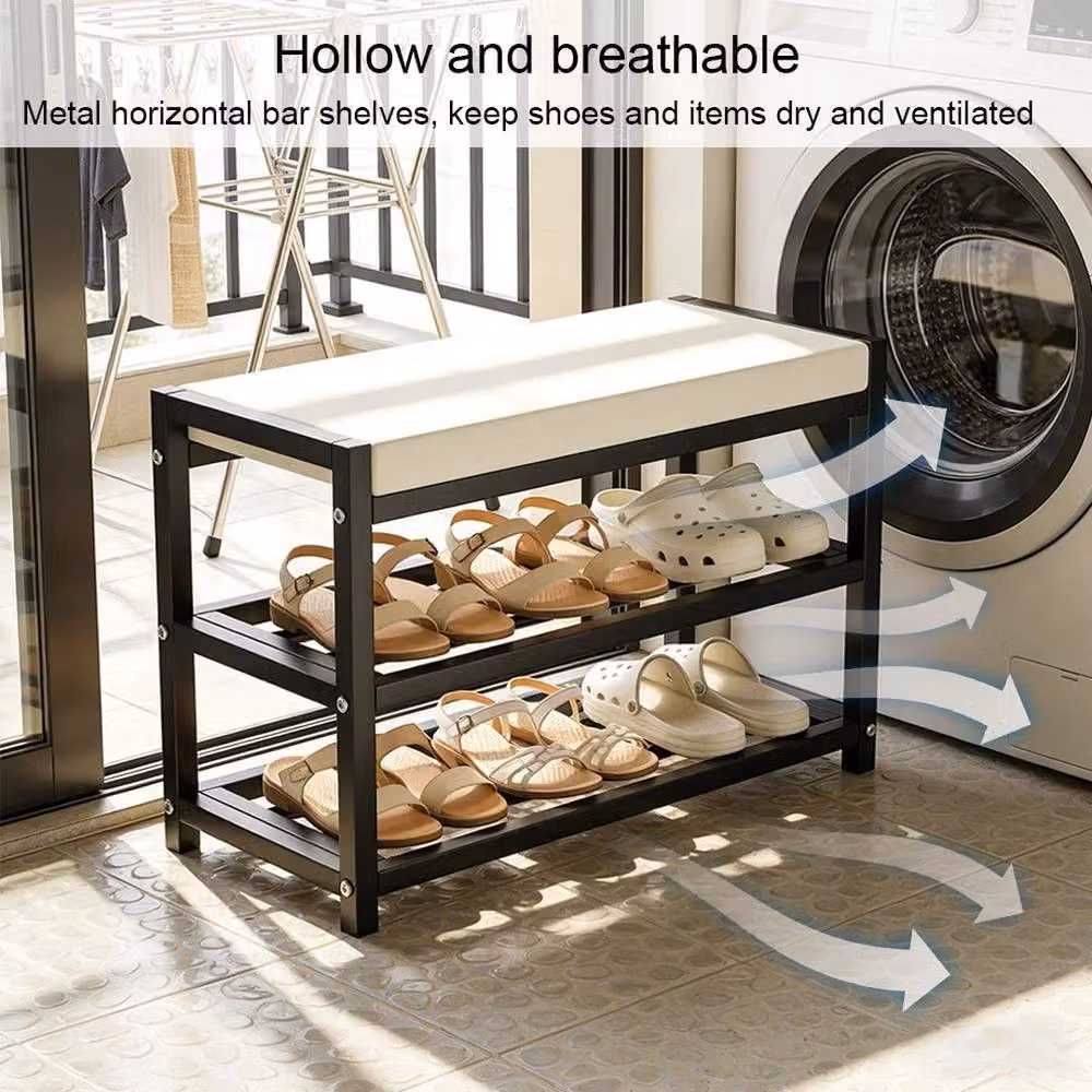 FLAVORA Black Shoe Bench Stool and Storage Rack, W/D/H: 80 x 25 x 43 cm – 6