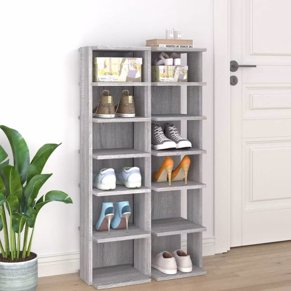 Berkfield Home Set of 2 Grey Sonoma Wall Mounted Shoe Racks, W/D/H: 27.5 x 27.0 x 102.0 cm – 2