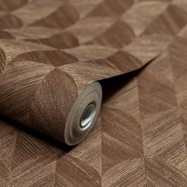 Grandeco Boutique Amber Art Deco Geo Embossed Wallpaper in Chocolate Brown