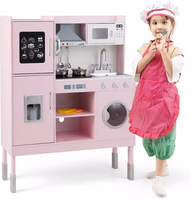 Costway Kids Pretend Play Kitchen Toy Playset in Pink