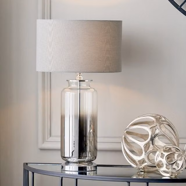 Pacific Lifestyle Ombre Glass Table Lamp with Fabric Lampshade in Grey and Transparent