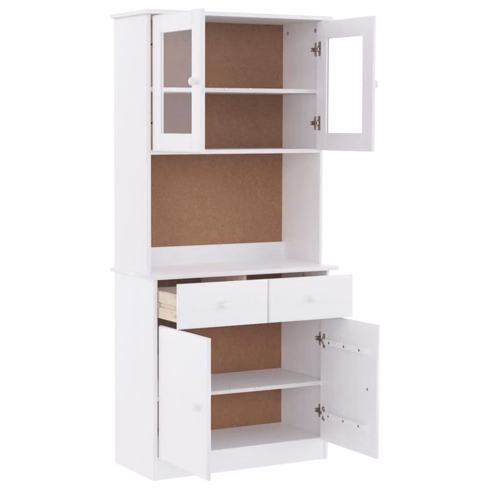 Berkfield Home Alta Highboard in White Solid Wood Pine with Glass Doors, W/D/H: 77 x 35 x 165 cm – 3