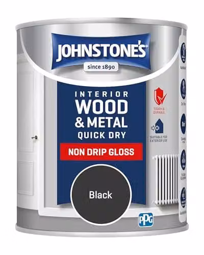 Johnstone's Quick Dry and Non Drip Gloss Paint for Wood and Metal, Black, 750ml – 1