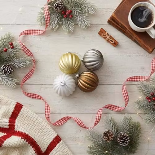 Shatchi 12-Piece Set of Modern Geometric Glass Baubles in White and Silver, Diameter: 8 cm – 7