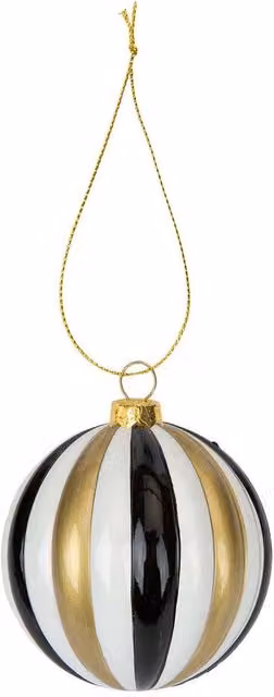 VFM e-Store Glass Christmas Hanging Bauble in Gold, Black, White and Multicolour, Diameter: 9 cm – 1